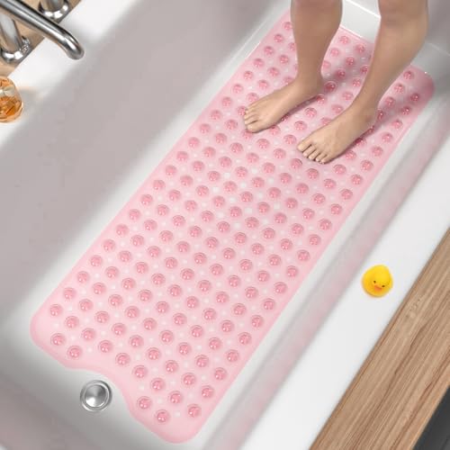 HITSLAM Badewannenmatte rutschfest, 101 x 40cm Extra Lange Antirutschmatte Badewanne, Duschmatte rutschfest BPA Frei, Schimmelresistent & Maschinenwaschbar Badematte, Rosa von HITSLAM