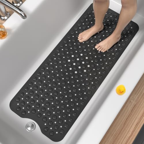 HITSLAM Badewannenmatte rutschfest, 101 x 40cm Extra Lange Antirutschmatte Badewanne, Duschmatte rutschfest BPA Frei, Schimmelresistent & Maschinenwaschbar Badematte, Schwarz von HITSLAM