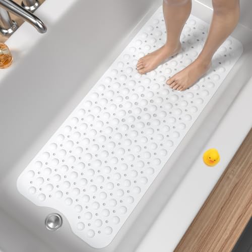 HITSLAM Badewannenmatte rutschfest, 101 x 40cm Extra Lange Antirutschmatte Badewanne, Duschmatte rutschfest BPA Frei, Schimmelresistent & Maschinenwaschbar Badematte, Weiß von HITSLAM