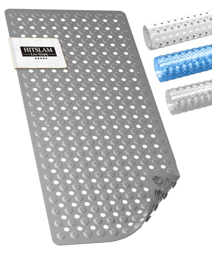 HITSLAM Badewannenmatte rutschfest, 89 x 40cm Lange Antirutschmatte Badewanne, Duschmatte rutschfest BPA Frei, Schimmelresistent & Maschinenwaschbar, Schnelltrocknend und Leicht zu Reinigen, Grau von HITSLAM