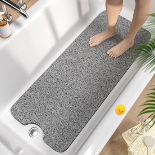 HITSLAM Badewannenmatte rutschfest 100x40cm, Extra Lang Antirutschmatte Badewanne, Weicher PVC-Luffa Duschmatte rutschfest, Schnelltrocknend Badematte für Nassbereiche, Ohne Saugnapf, Grau von HITSLAM