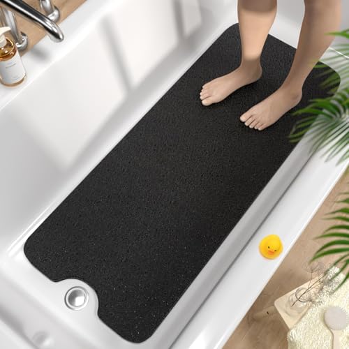 HITSLAM Badewannenmatte rutschfest 100x40cm, Extra Lang Antirutschmatte Badewanne, Weicher PVC-Luffa Duschmatte rutschfest, Schnelltrocknend Badematte für Nassbereiche, Ohne Saugnapf, Schwarz von HITSLAM