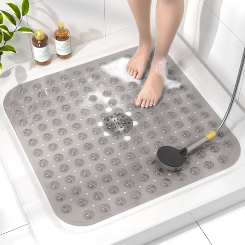 HITSLAM Duschmatte rutschfest, 53x53cm Antirutschmatte Dusche mit Saugnäpfen, Badewannenmatte rutschfest BPA Frei, Maschinenwaschbar Badematte, Weich auf den Füßen Rutschmatte Dusche, Grau von HITSLAM