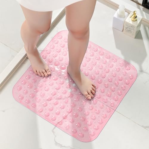 HITSLAM Duschmatte rutschfest, 53x53cm Antirutschmatte Dusche mit Saugnäpfen, Badewannenmatte rutschfest BPA Frei, Maschinenwaschbar Badematte, Weich auf den Füßen Rutschmatte Dusche, Rosa von HITSLAM