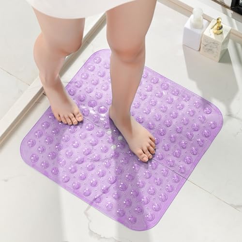 HITSLAM Duschmatte rutschfest, 53x53cm Antirutschmatte Dusche mit Saugnäpfen, Badewannenmatte rutschfest BPA Frei, Maschinenwaschbar Badematte, Weich auf den Füßen Rutschmatte Dusche, Violett von HITSLAM