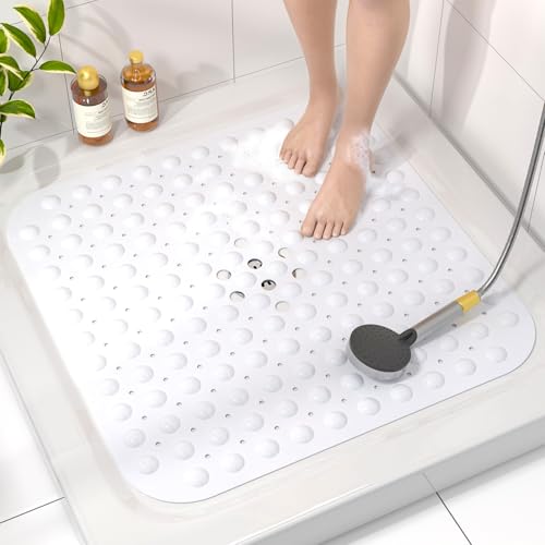 HITSLAM Duschmatte rutschfest, 53x53cm Antirutschmatte Dusche mit Saugnäpfen, Badewannenmatte rutschfest BPA Frei, Maschinenwaschbar Badematte, Weich auf den Füßen Rutschmatte Dusche, Weiß von HITSLAM
