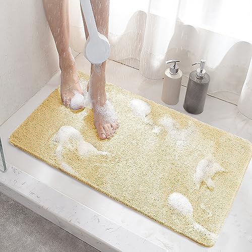 HITSLAM Duschmatte rutschfest, 60x40cm Badewannenmatte rutschfest mit Ablauf, Weiche PVC-Luffa Antirutschmatte Badewanne, Schnell Trocknende Badematte, Beige von HITSLAM