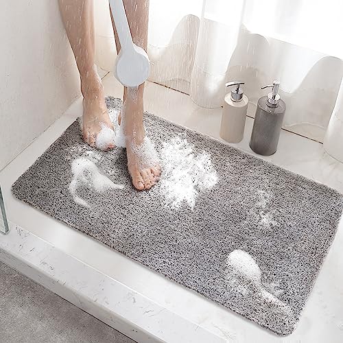 HITSLAM Duschmatte rutschfest, 60x40cm Badewannenmatte rutschfest mit Ablauf, Weiche PVC-Luffa Antirutschmatte Badewanne, Schnell Trocknende Badematte, Grau von HITSLAM