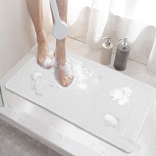 HITSLAM Duschmatte rutschfest, 60x40cm Badewannenmatte rutschfest mit Ablauf, Weiche PVC-Luffa Antirutschmatte Badewanne, Schnell Trocknende Badematte, Weiß von HITSLAM