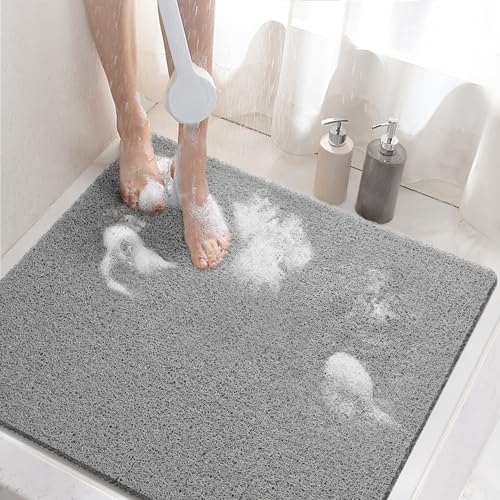 HITSLAM Duschmatte rutschfest, 60x60cm Badewannenmatte rutschfest mit Ablauf, Weiche PVC-Luffa Antirutschmatte Badewanne, Schnell Trocknende Badematte, Grau von HITSLAM