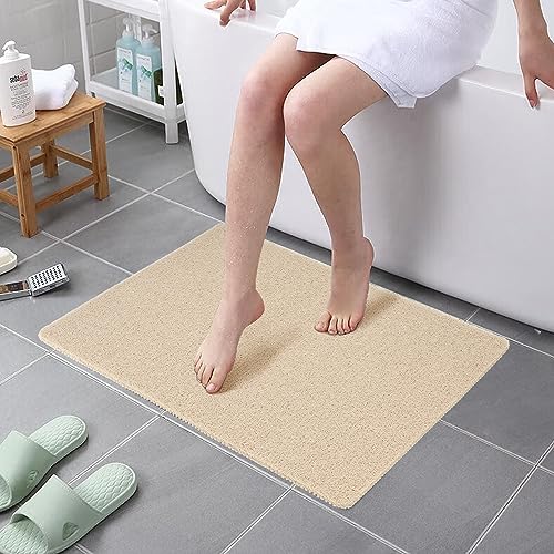 HITSLAM Duschmatte rutschfest, 80x60cm Badewannenmatte rutschfest mit Ablauf, Weiche PVC-Luffa Antirutschmatte Badewanne, Schnell Trocknende Badematte, Beige von HITSLAM