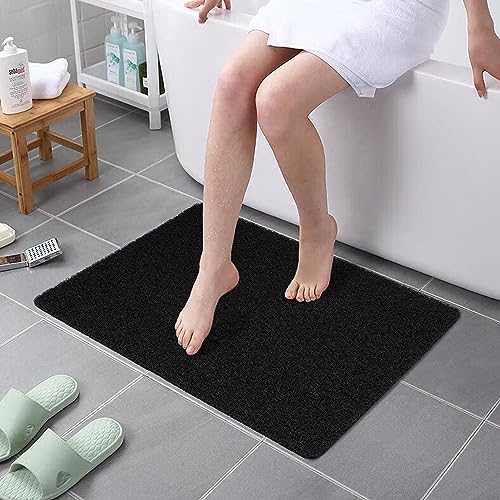 HITSLAM Duschmatte rutschfest, 80x60cm Badewannenmatte rutschfest mit Ablauf, Weiche PVC-Luffa Antirutschmatte Badewanne, Schnell Trocknende Badematte, Schwarz von HITSLAM