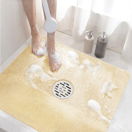 HITSLAM Duschmatte rutschfest 60 x 60cm, Weich PVC-Luffa Badewannenmatte rutschfest mit Ablauflöchern, Schnell Trocknende Antirutschmatte Badewanne, Badematte ohne Saugnäpfe, Beige von HITSLAM