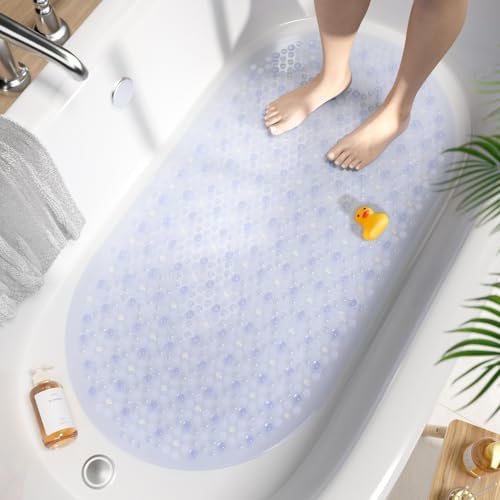HITSLAM Oval Badewannenmatte rutschfest, 68 x 38 cm Antirutschmatte für Badewanne, Maschinenwaschbar Duschmatte rutschfest mit Saugnäpfen, BPA frei Badematte Schimmelresistent, Transparent von HITSLAM