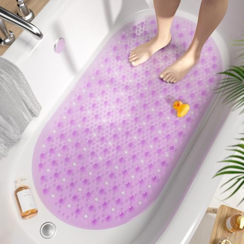 HITSLAM Oval Badewannenmatte rutschfest, 68 x 38 cm Antirutschmatte für Badewanne, Maschinenwaschbar Duschmatte rutschfest mit Saugnäpfen, BPA frei Badematte Schimmelresistent, Violett von HITSLAM