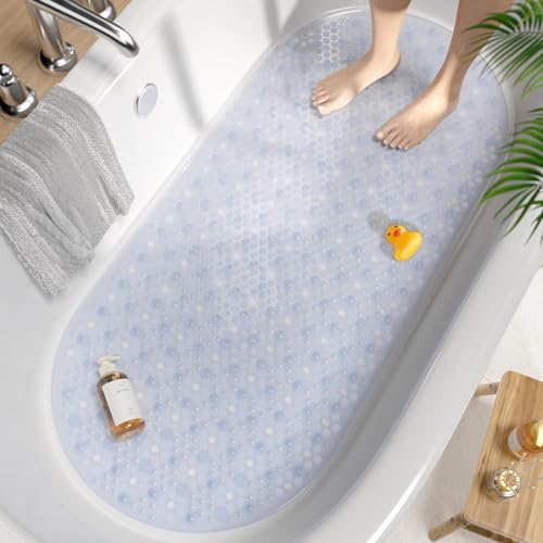 HITSLAM Oval Badewannenmatte rutschfest, 88 x 40 cm Antirutschmatte für Badewanne, Maschinenwaschbar Duschmatte rutschfest mit Saugnäpfen, BPA frei Badematte Schimmelresistent, Transparent von HITSLAM