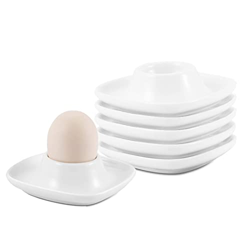 HIUAUIH Egg Cups, Weißes Porzellan Eierbecher Set, Elegantes 6-Teiliges Keramik Frühstückset, Eierbecher Eierhalter, Frühstück Eierhalter Set für Hart und Weichgekochten Eiern (Platz) von HIUAUIH