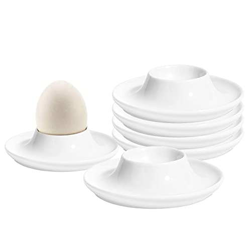 HIUAUIH Egg Cups, Weißes Porzellan Eierbecher Set, Elegantes 6-Teiliges Keramik Frühstückset, Eierbecher Eierhalter, Frühstück Eierhalter Set für Hart und Weichgekochten Eiern (Rund) von HIUAUIH