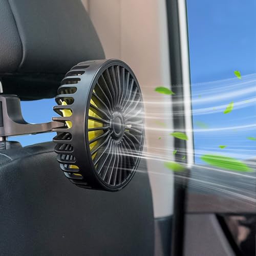 Auto Ventilator für Rücksitz, Auto Kühlventilator, KFZ Leise Lüfter Auto Ventilator mit 3 Geschwindigkeiten, Verstellbare 360 °Drehbarer Auto Fan,5V Tragbarer USB Kühlluftventilator Für LKW Van SUV RV von HIULLEN