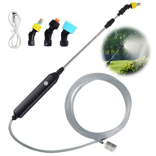 HIULLEN Akku Drucksprüher, Elektrischer Pflanzensprüher, Gartensprüher Sprühlanze mit 3 Verstellbar Düsen und 5m Schlauch, Wiederaufladbarem und Tragbarer Sprühstab für Garten Terrasse Rasen Unkraut von HIULLEN