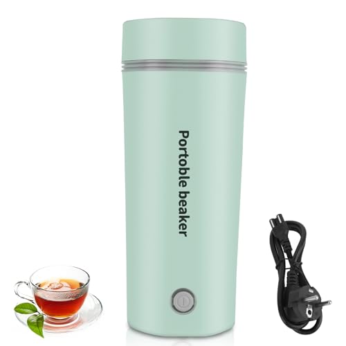 HIULLEN Kleiner Tragbarer Wasserkocher, Tragbarer elektrischer Wasserkocher, 3 in 1 Mini-Thermoskanne Reise Wasserkocher für Tee, Milch, Kaffee, 5 Minuten Schnelles Kochen(Hellgrün) von HIULLEN