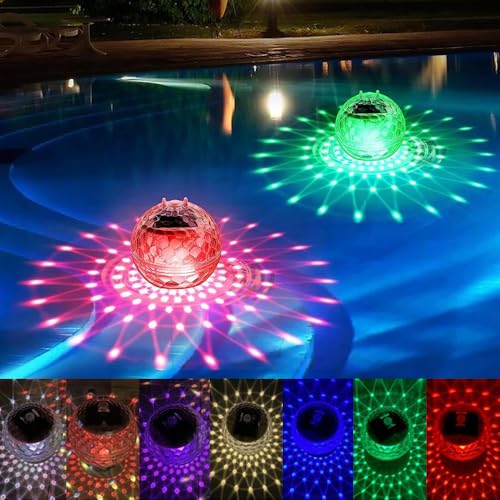 HIULLEN Solar Schwimmende Poolbeleuchtung, 2 Stück LED Poollicht mit RGB Farbwechse, Wasserdicht Solar Schwimmendes Pool Licht, Pool Nacht Licht für Schwimmbädern, Garten, Wasserparks Verwendet von HIULLEN