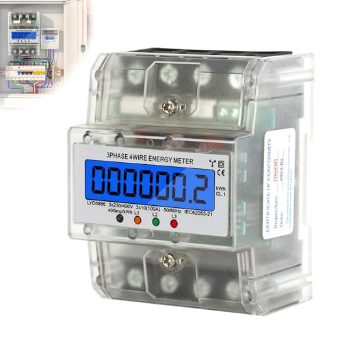 HIULLEN Stromzähler 3-Phasen 4-Draht, LCD Digitaler Stromzähler für DIN Hutschiene Zwischenzähler Strom, Drehstromzähler Hutschiene, Geeicht Drehstromzähler 230 / 400V 5-100A für Leistungsmesssystemen HIULLEN Stromzähler 3-Phasen 4-Draht, LCD Digitaler Stromzähler für DIN Hutschiene Zwischenzähler Strom, Drehstromzähler Hutschiene, Geeicht Drehstromzähler 230 / 400V 5-100A für Leistungsmesssystemen von HIULLEN