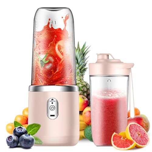 HIULLEN Tragbarer Mixer, Smoothie Maker, 400ml Portable Blender mit Ersatzbecher, Wiederaufladbarem Mini Standmixer mit 6-Klingen Edelstahl, Smoothie Blender für Smoothies und Shakes von HIULLEN