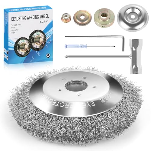 HIULLEN Unkrautbürste Freischneider, 25.4mm Universelle Wildkrautbürsten für Motorsensen, Drahtbürste Freischneider StahlbüRste Unkrautbuerste für Rasenmäher mit Werkzeug und Adaptern, 6 Zoll von HIULLEN