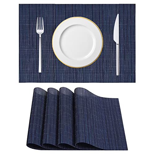 HIUOUIH Tischsets 4er 45 x 30 cm Waschbare Platzmatten Tischset Platzdeckchen Rechteckig Abwischbar rutschfeste Hitzeresistente Antifouling Abwaschbare Platzsets für Hause Küche Restaurant, Blau von HIUOUIH