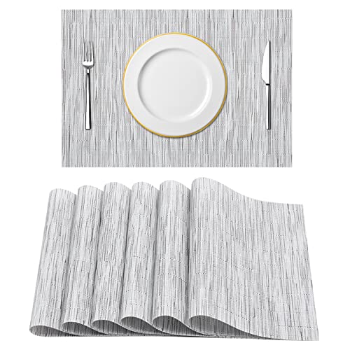 HIUOUIH Tischsets 6er 45 x 30 cm Waschbare Platzmatten Tischset Platzdeckchen Rechteckig Abwischbar rutschfeste Hitzeresistente Antifouling Abwaschbare Platzsets für Hause Küche Restaurant, Grau von HIUOUIH