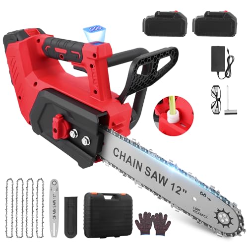 HIUYRFS Akku Kettensäge 12 Zoll, 2x4000mAh Elektro Kettensäge mit LED-Restladeanzeige, 30 cm Schnittlänge, 1500W Bürstenloser Motor，Kabellose Astsäge für Gartengeräte, Holzschneiden von HIUYRFS