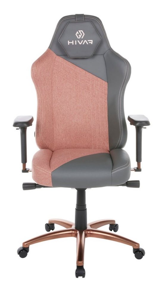 HIVAR Gaming-Stuhl SKYLAR ROSE, Sitztiefenverstellung, höhenverstellbare Rückenlehne, Lordosenstütze, 4D Armlehnen, Wippwiderstand, Synchronmechanik, TÜV geprüft, Belastbarkeit 130 kg von HIVAR
