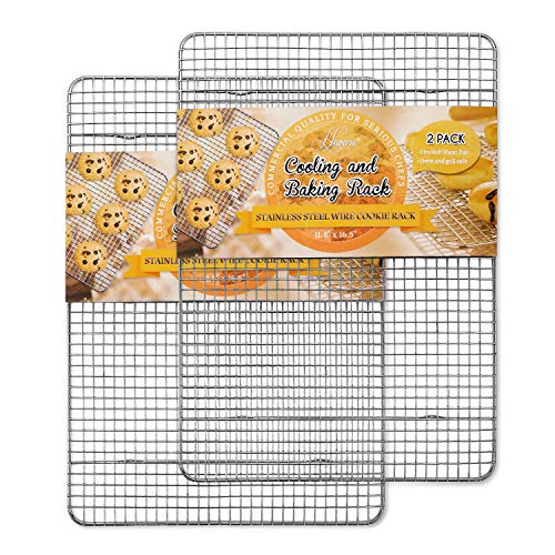 Hiware 2er Pack Kühlgitter zum Backen, passend für halbe Blechpfanne, Edelstahl Keksständer, ofen- & grillsicher, rostbeständiger Draht-Rost zum Kochen, Backen, Braten und Grillen (11.8" x 16.5") von HIWARE