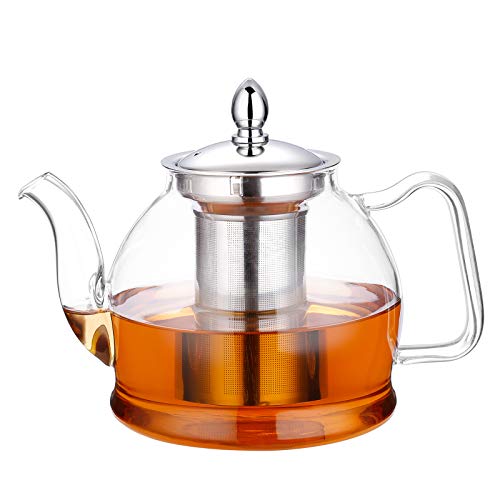 Hiware Glas-Teekanne mit herausnehmbarem Teesieb, 1000 ml, für den Herd geeignet, Teebereiter und Teebereiter von HIWARE