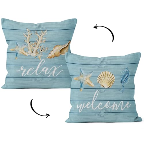 HIWX Coastal Throw Pillows,Coastal Pillow Covers,Nautical Beach Decorative Throw Pillow Cover,Nautical Pillows,Nautical Beach House Bed Room Decor 45,7 x 18 Inch Reversible Pillowcase (45,7 x 45,7 cm, von HIWX