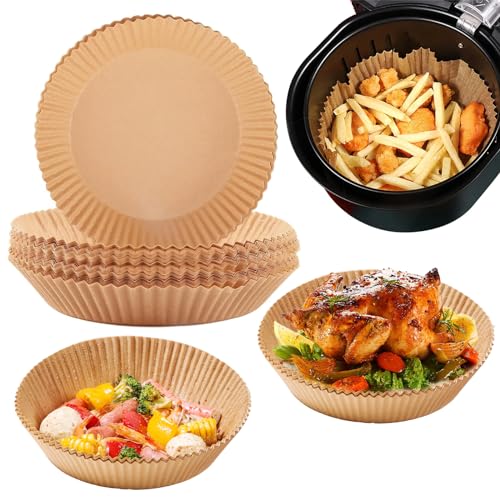 Backpapier für Heißluftfritteuse,100 Stück 20-24 cm Antihaft Wasserdicht Ölfest Einwegschalen Liner für Airfryer, Backofen, Mikrowelle,Dampfgarer von HIYAA