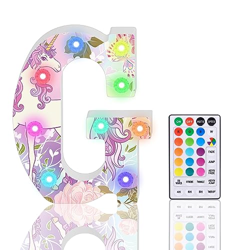 Buchstaben Lichter, LED Alphabet Lampe 18 Color Changing LED Buchstabe Licht Beleuchtete Buchstaben Nachtlichter mit Fernbedienung für Mädchen Geschenke Geburtstag Bar Hochzeit Party Weihnachten - G von HIYAA