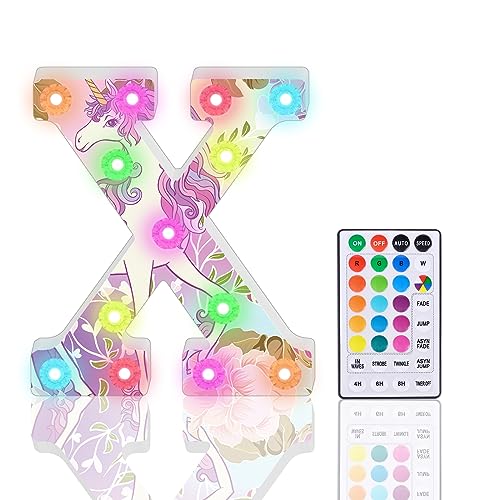 Buchstaben Lichter, LED Alphabet Lampe 18 Color Changing LED Buchstabe Licht Beleuchtete Buchstaben Nachtlichter mit Fernbedienung für Mädchen Geschenke Geburtstag Bar Hochzeit Party Weihnachten - X von HIYAA