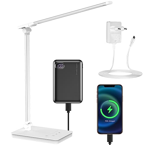 Schreibtischlampe LED Dimmable Tischlampe 5 Colours and 10 Brightness Levels Eye-Friendly Bedside Lamp Desk Lamp Tischlampen USB-Anschluss für Aufladung des Smartphones Leselicht für Leser, Kinder von HIYAA