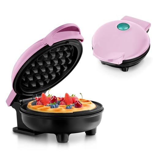 HIYAA Mini-Waffeleisen für klassische Waffeln, Retro Design kleiner Waffelmaker mit Antihaftbeschichtung für Kindergeburtstage, Familienfeiern von HIYAA