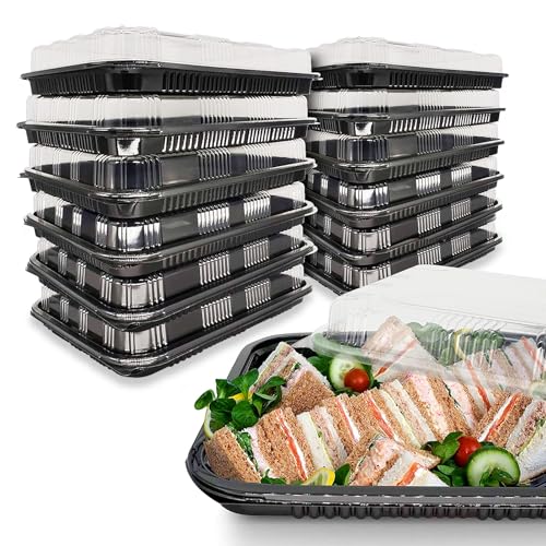 HIYAA Sandwichplatte Tabletts mit Deckel, 12 Stück Wiederverwendbare Kunststoff Catering Tabletts mit Deckel für Mahlzeitenvorbereitung, Kuchen, Leckereien und Sandwiches von HIYAA