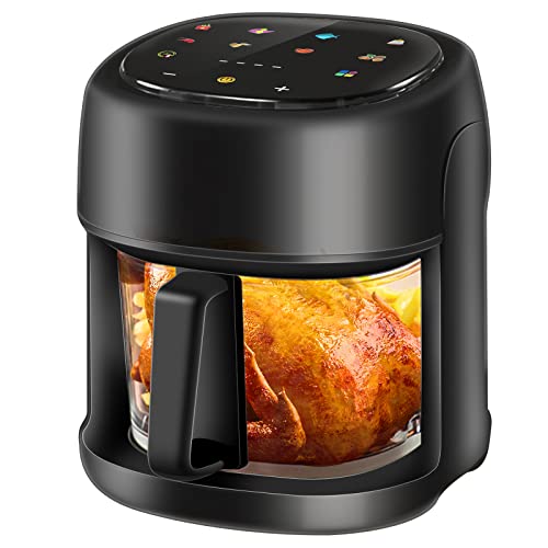 Heißluftfritteuse/Air Fryer, 4.5L Smart Airfryer mit Full Touch Screen & Sichtfenster, 8 Programme, Garen und Backen ohne Fett, Hriteuse Heissluftfriteuse mit Einfache Reinigung, Schwarz von HIYAA