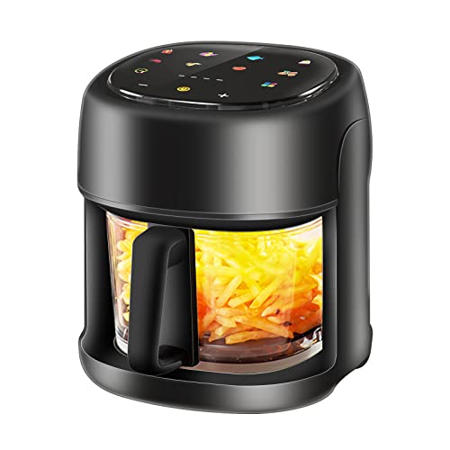 Heißluftfritteuse/Air Fryer, 4.5L Smart Airfryer mit Full Touch Screen & Sichtfenster, 8 Programme, Garen und Backen ohne Fett, Hriteuse Heissluftfriteuse mit Einfache Reinigung, Upgrade Schwarz von HIYAA