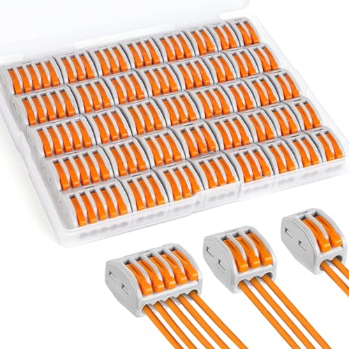 Kabelverbinder, 70 Stück Klemmen Elektro mit Betätigungshebel Kabelklemmen 4mm² Leiter Steckklemmen Verbindungsklemmen Strom Anschlussklemmen Elektroklemmen Frei Kombiniert Werden für Feste Kabe von HIYAA