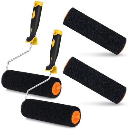4 Stück 22,9 cm robuste Trockenbau-Verbundwalzenabdeckung mit 2 Stück Farbrahmen, Trockenbau-Texturwalze, Schlammbürste für Spachtelmasse von HIYZI