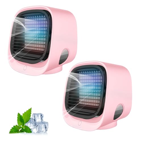 Aira Breeze Luftkühler, Air Breeze Klimaanlage, Luftkühler mit Wasserkühlung Klein, Tragbarer Klimaanlagenventilator, USB-betriebener Klimagerät für Familie, Reisen (Rosa+Rosa) von HItianya