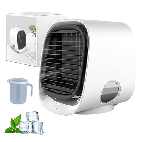 Aira Breeze Luftkühler, Kleine Klimaanlage für Zimmer, Tischventilator mit Wasserkühlung, Kleines Mobiles Klimagerät, Tisch Luftkühler mit LED-Nachtlicht, 3-in-1 & USB (Weiß) von HItianya