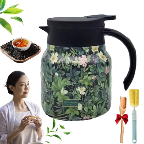 Doresty Vintage Floral Pattern Tea Thermos – Built-In Infuser, 28 Oz/35 Oz, Doresty Tea Bottle, Doresty Teapot With Fine Mesh Filter for Brewing Tea (Grüner Kunststoffgriff, 1000ml) von HItianya