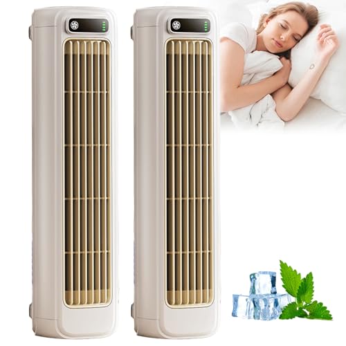 Festberg Cooling Ace, Portable Air Conditioner with 3 Speeds, Quiet Desktop Tower Fan, 3D Circulation Wind Air Cooler for Bedroom Office (Plug-in,Beige+Beige) von HItianya